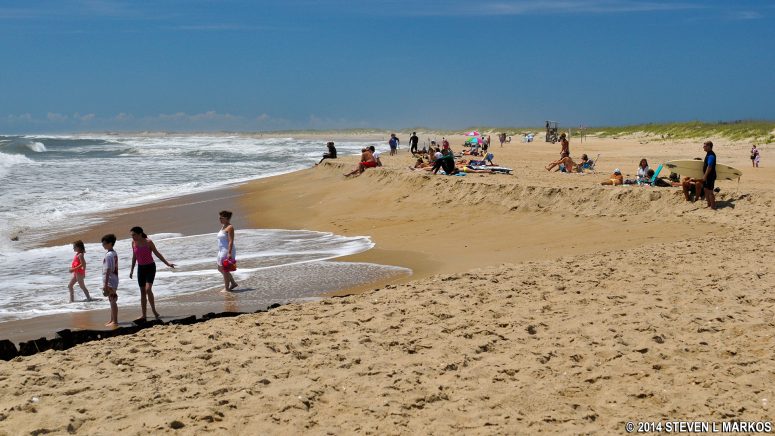 Crowds at the popular Old Lighthouse Beach at Cape Hatteras National Seashore