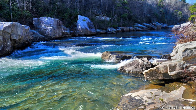 Swift flowing Little River at Little Falls during the winter, Little River Canyon National Preserve