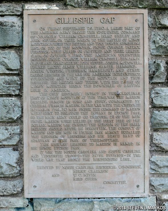 Gillespie Gap plaque commemorates the Overmountain Men of the American Revolution