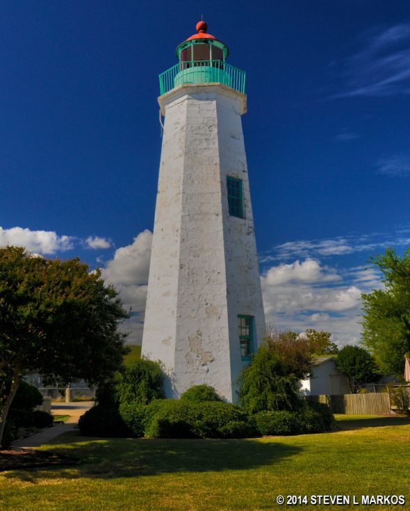 View of Point Comfort Lighthouse from the street, Fort Monroe National Monument