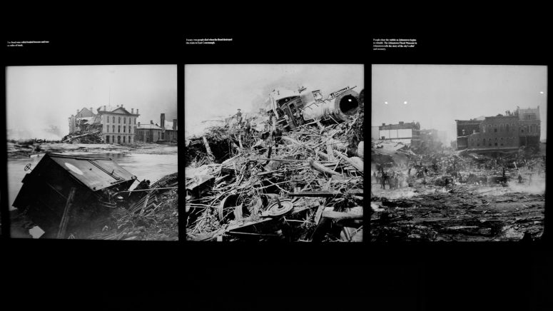 Archival photos of the Johnstown Flood are on display in the museum