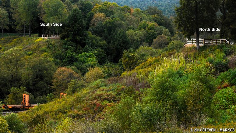 North and south overlooks of the gap in the South Fork Dam, Johnstown Flood National Memorial