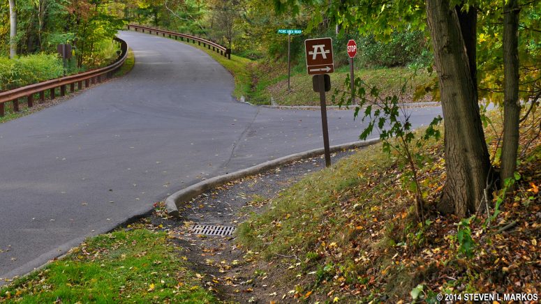 The Carriage Road Nature Trail ends at the corner of South Abutment Road and Picnic Area Road, Johnstown Flood National Memorial