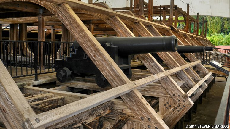 Wooden ribs hold the USS Cairo together