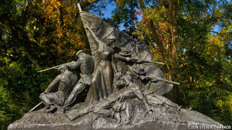 A closer view of the sculpture on the Alabama Memorial at Vicksburg National Military Park