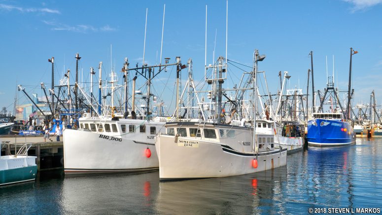 Fishing boats docked at the wharf in New Bedford, Massachusetts