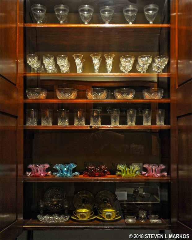 Display of Mt. Washington-Pairport Glass Company glassware in the Rotch-Jones-Duff House in New Bedford, Massachusetts
