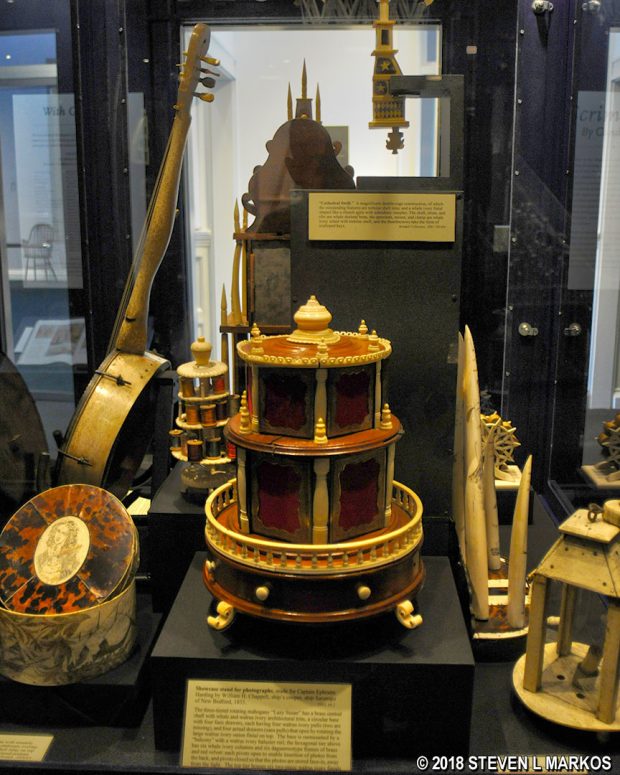 Items carved from walrus ivory and whale bone on display in the New Bedford Whaling Museum