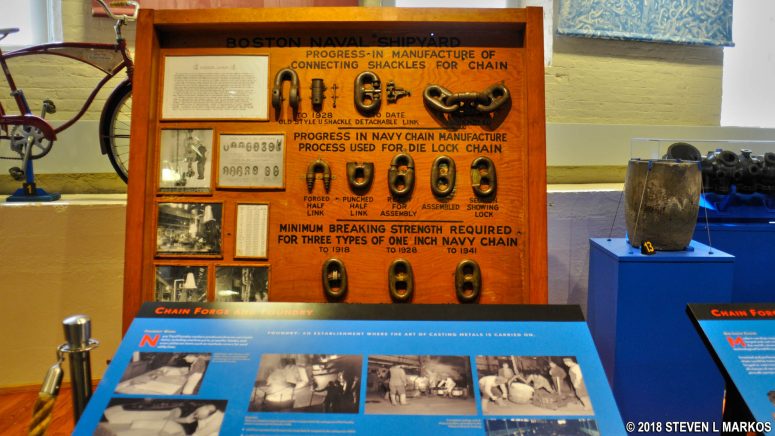 Information on the forging of chain at the Charlestown Navy Yard Museum inside the visitor center, Boston National Historical Park