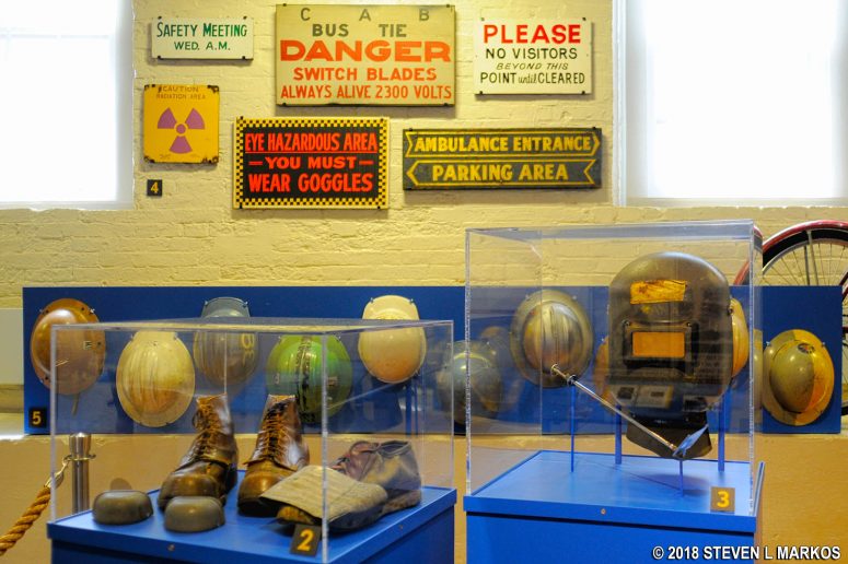 Worker safety equipment on display at the Charlestown Navy Yard Museum inside the visitor center, Boston National Historical Park