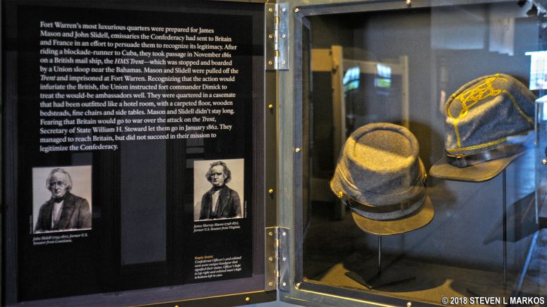 Civil War hats on display at the Georges Island Visitor Center's Fort Warren Museum, Boston Harbor Islands National Recreation Area