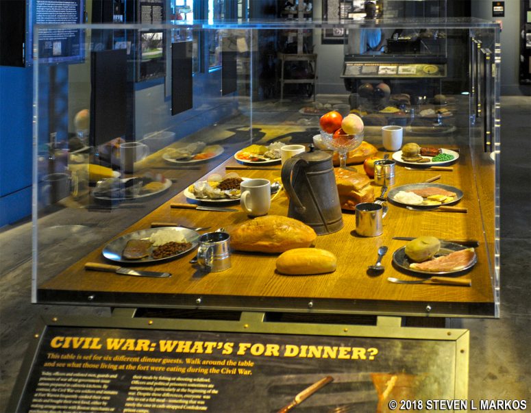 Exhibit at the George Island Visitor Center's Fort Warren Museum on meal time at Fort Warren during the Civil War, Boston Harbor Islands National Recreation Area