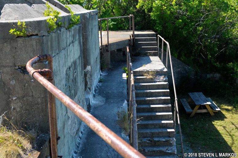 Stairway to the gun emplacements of Battery Whipple on Lovells Island, Boston Harbor Islands National Recreation Area