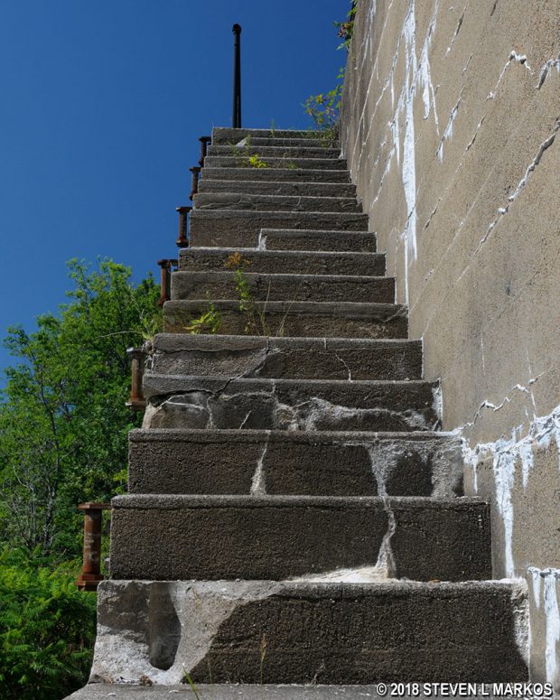 Stairs to the top of Battery Burbeck on Lovells Island, Boston Harbor Islands National Recreation Area