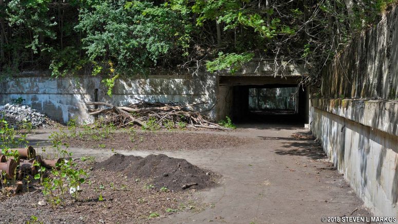 Tunnel connects Pit A (in foreground) with Pit B of Battery Whitman at Fort Andrews on Peddocks Island, Boston Harbor Islands National Recreation Area