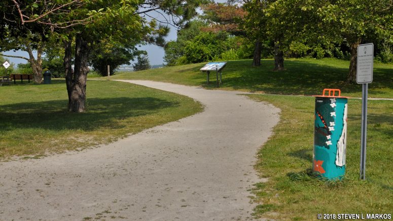 Start of a counterclockwise hike around Web Memorial Park, part of Boston Harbor Islands National Recreation Area