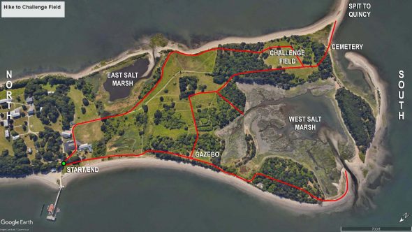 Map of the South End hike at Cathleen Stone Island (click to enlarge)