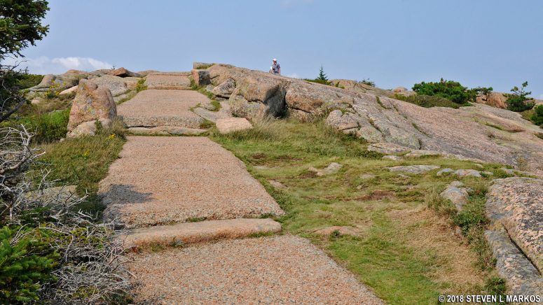 Steep terrain on the Cadillac Mountain summit walking path, Acadia National Park
