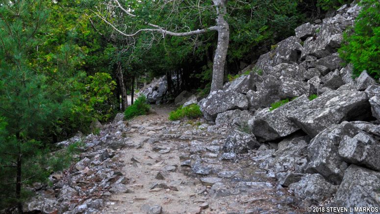 Landslide of rocks along the Long Pond Trail in Acadia National Park