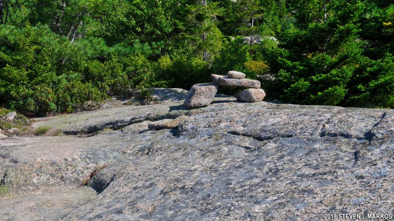 Example of a cairn on a trail at Acadia National Park
