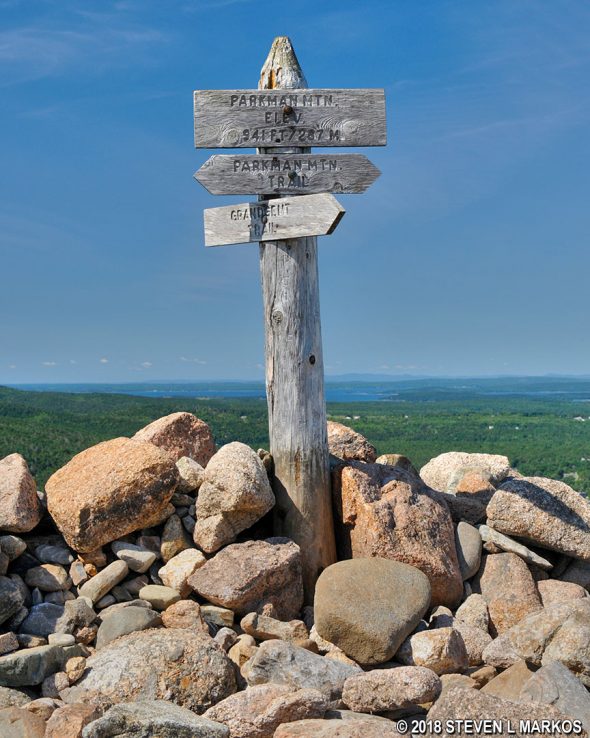 Parkman Mountain summit sign, Acadia National Park