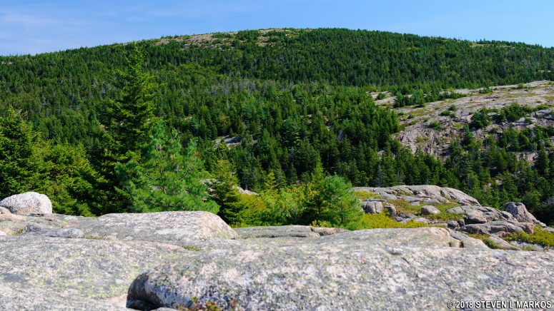 View of Sargent Mountain with bald-topped Gilmore Peak on the right, Acadia National Park