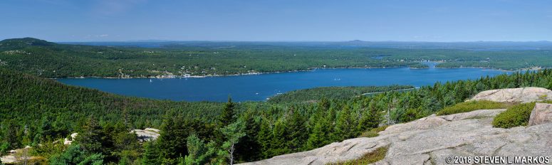 Panoramic view of the northern end of Somes Sound from the top of Parkman Mountain in Acadia National Park