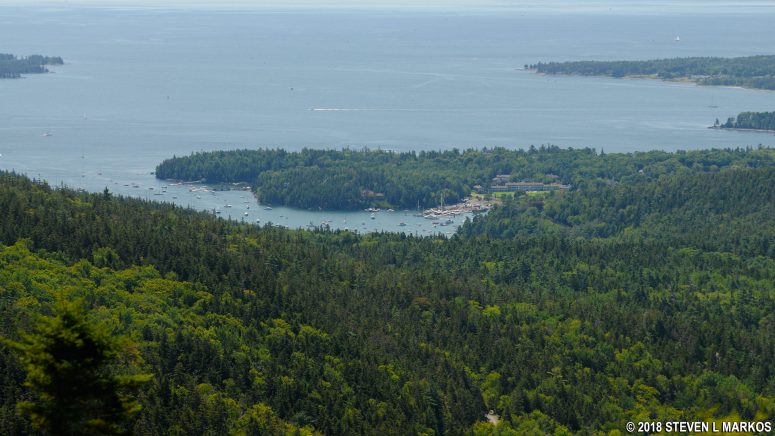 View to the south from Gilmore Peak of Northeast Harbor, Acadia National Park