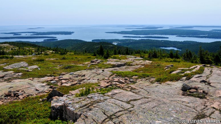 View towards the mouth of Somes Sound and the Atlantic Ocean from the top of Acadia National Park's Sargent Mountain