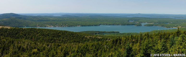 Panoramic view of Somes Sound from the slope of Sargent Mountain in Acadia National Park