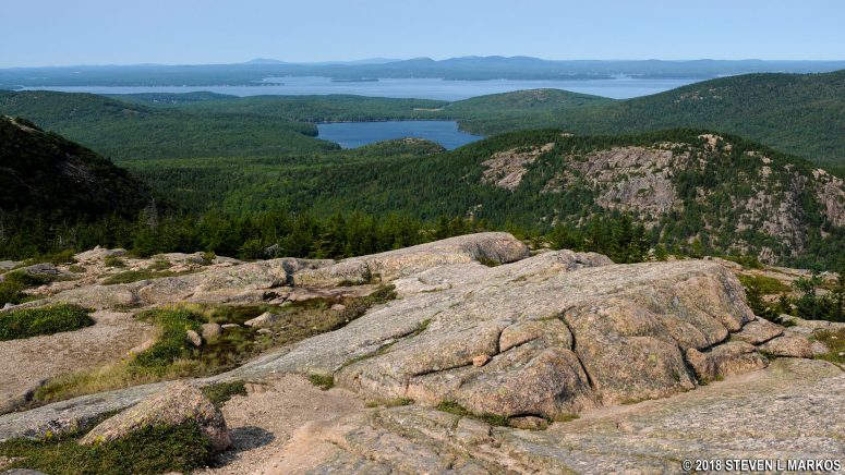 View north towards Eagle Lake from the top of Acadia National Park's Penobscot Mountain
