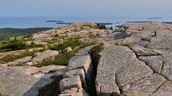 View from the summit of Acadia National Park's Penobscot Mountain towards the Atlantic Ocean