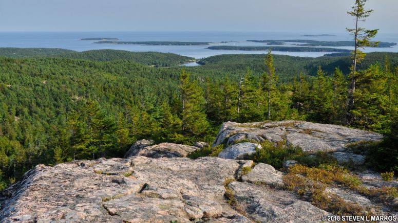 View towards the Atlantic Ocean from the Sargent South Ridge Trail in Acadia National Park