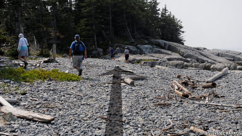 Cairn marks where Isle au Haut's Western Head Trail reenters the forest, Acadia National Park