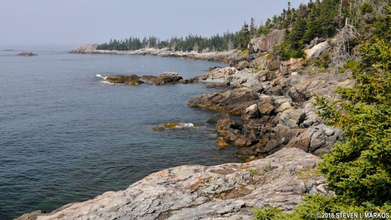 View from a ridge at the southern end of the Western Head Trail of the Isle au Haut shoreline, Acadia National Park