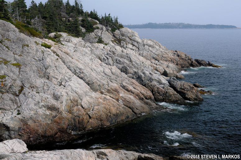 View of the cliffs along the southeast shore of Isle au Haut in Acadia National Park
