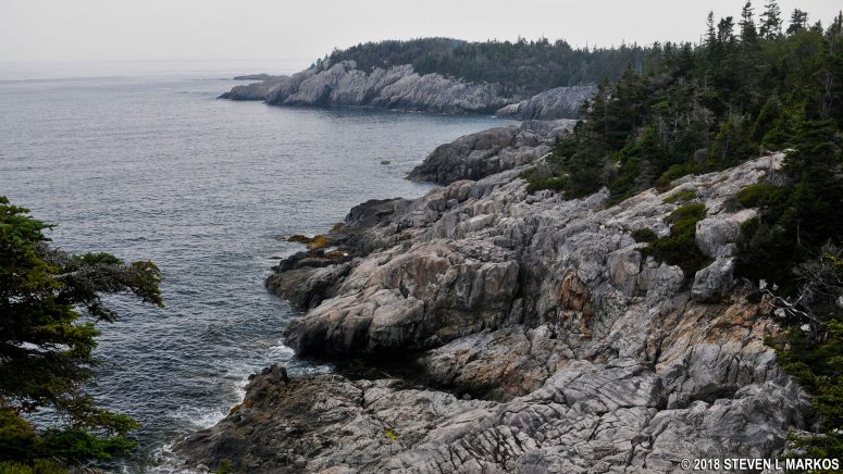 Bird’s eye view of the cliffs along the southeast shore of Isle au Haut, Acadia National Park 