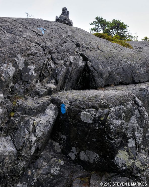 First rock wall on the east side of the Duck Harbor Mountain Trail on Acadia National Park's Isle au Haut