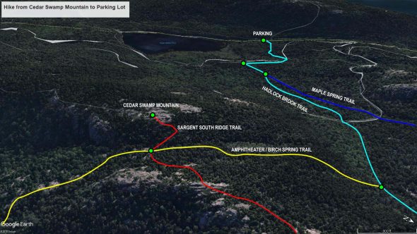 Cedar Swamp Mountain to Parking Lot trail map (click to enlarge)