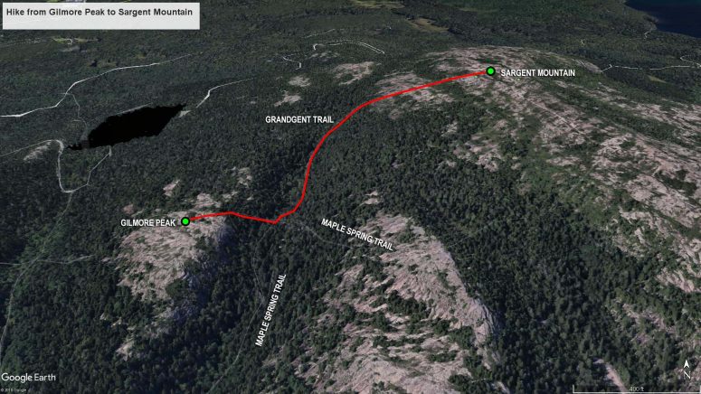 Gilmore Peak to Sargent Mountain trail map (click to enlarge)