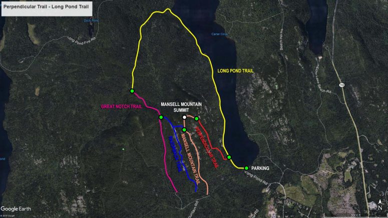 Perpendicular Trail - Long Pond Trail map (click to enlarge)