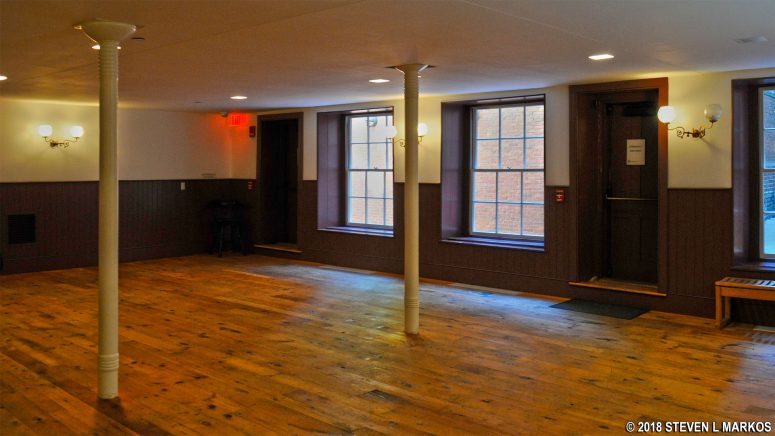 Meeting room on the lower level of the African Meeting House, part of the Museum of African American History in Boston