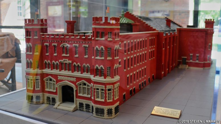 Model of the original Salem Armory featuring the destroyed Head House