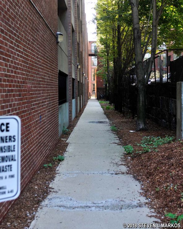 Walkway along the parking garage next to the Lowell National Historical Park Visitor Center