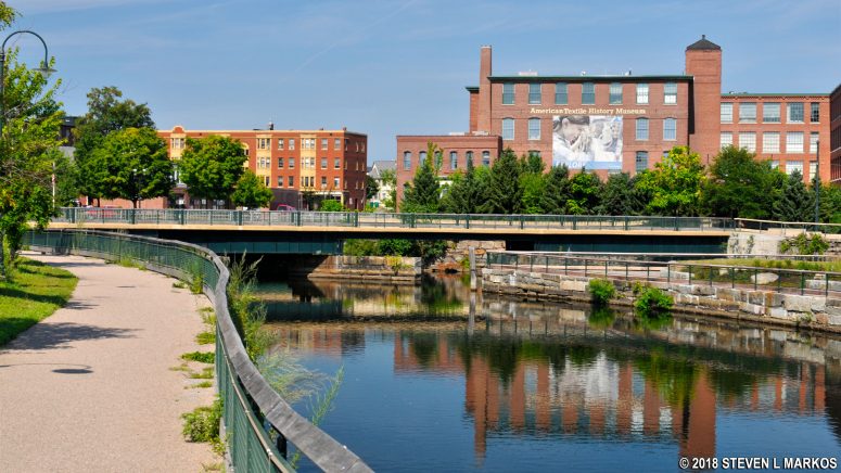 Walkway along the Hamilton Canal in Lowell, Massachusetts