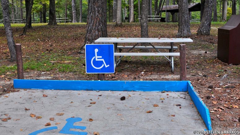 Disabled-visitor picnic table at the Horseshoe Bend National Military Park Visitor Center Picnic Area