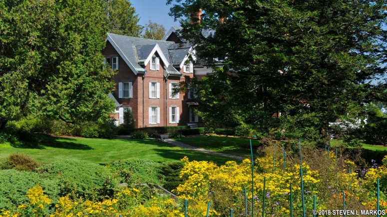 View of the Billings Mansion from the gardens, Marsh-Billing-Rockefeller National Historical Park