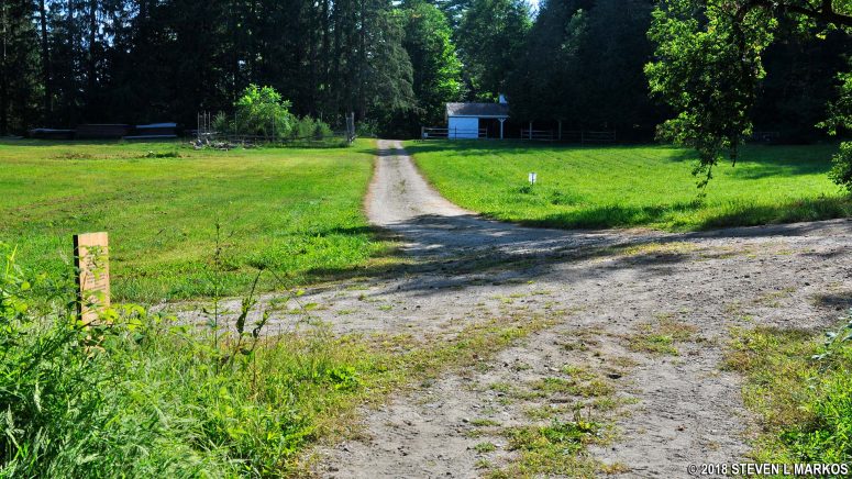 Intersection of Mountain Road and another carriage road near the Horse Shed, Marsh-Billings-Rockefeller National Historical Park