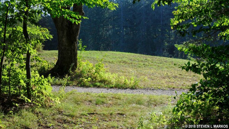 End of the One Less Traveled Trail at French Lot and Mount Tom Road in Marsh-Billings-Rockefeller National Historical Park