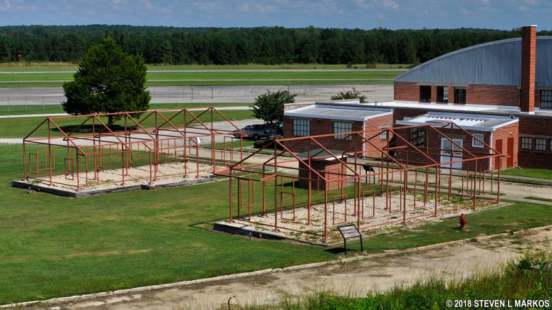 Army Supply Building (right) and Cadet House (left) ghost structures at Tuskegee Airmen National Historic Site